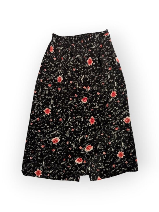 Carroll Reed Dresses & Skirts - Vintage Carroll Reed Black Floral Button Front Midi Skirt L Made in Canada
